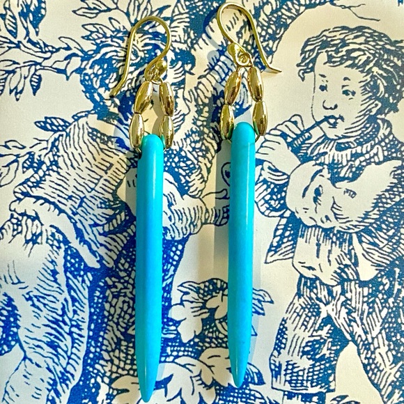 Teal Dyed Stone Earrings - Picture 2 of 2